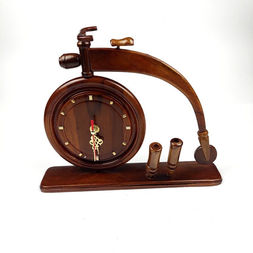 Jam Meja Miniatur Sepeda Antik Kerajinan Kayu Jati