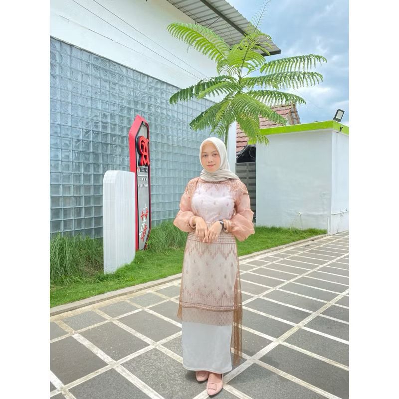 outer tunik kekinian brukat organza /ootd kondangan