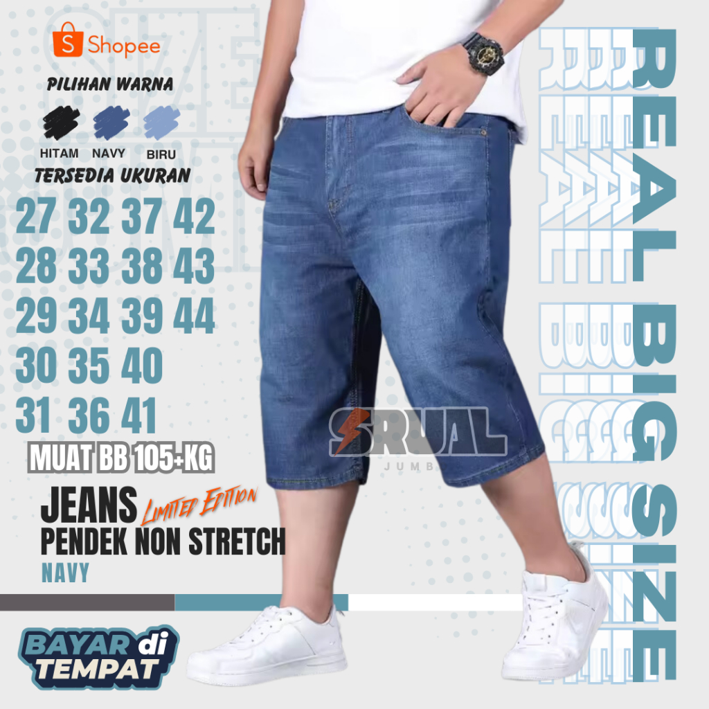 S.VALO Original - Celana Jeans Pendek Pria Standar Reguler Jumbo Big Size termurah/terlaris 39-44