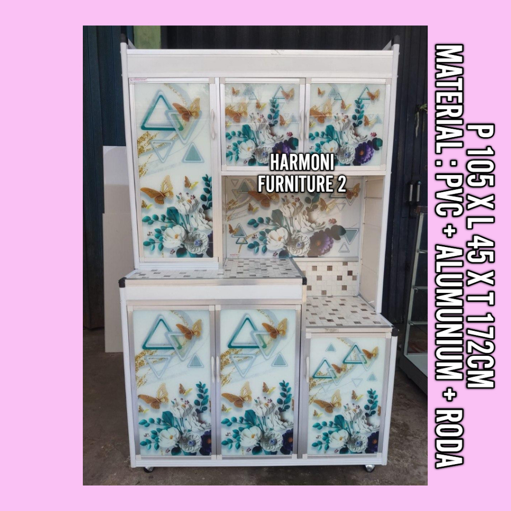 RAK PIRING 3 PINTU ALUMUNIUM PVC + RODA ANTI RAYAP ANTI LEMBAB ANTI PECAH RAK PIRING PINTU 3 MOTIF T