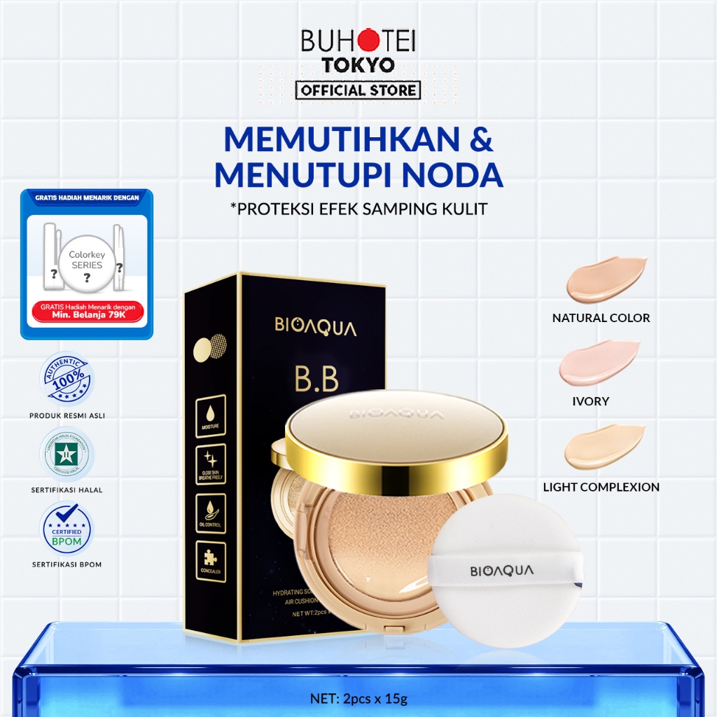 BUHOTEI BIOAQUA Poreless BB Cushion Full Coverage Flawless BB Cream Air Cushion Waterproof Original 