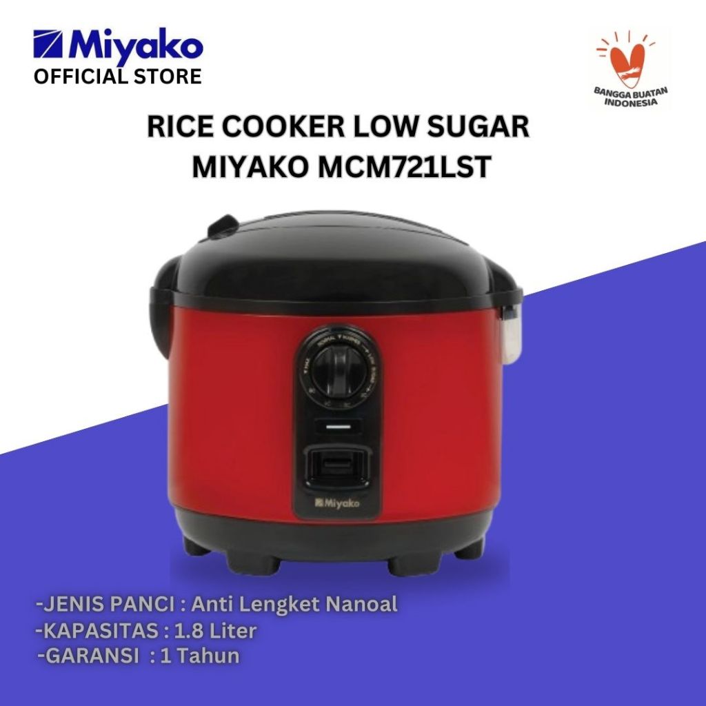 Magic Com Low Sugar Carbo Miyako MCM721LST -  Rice Cooker 3 in 1 - Magic warmer plus 1.8 Liter