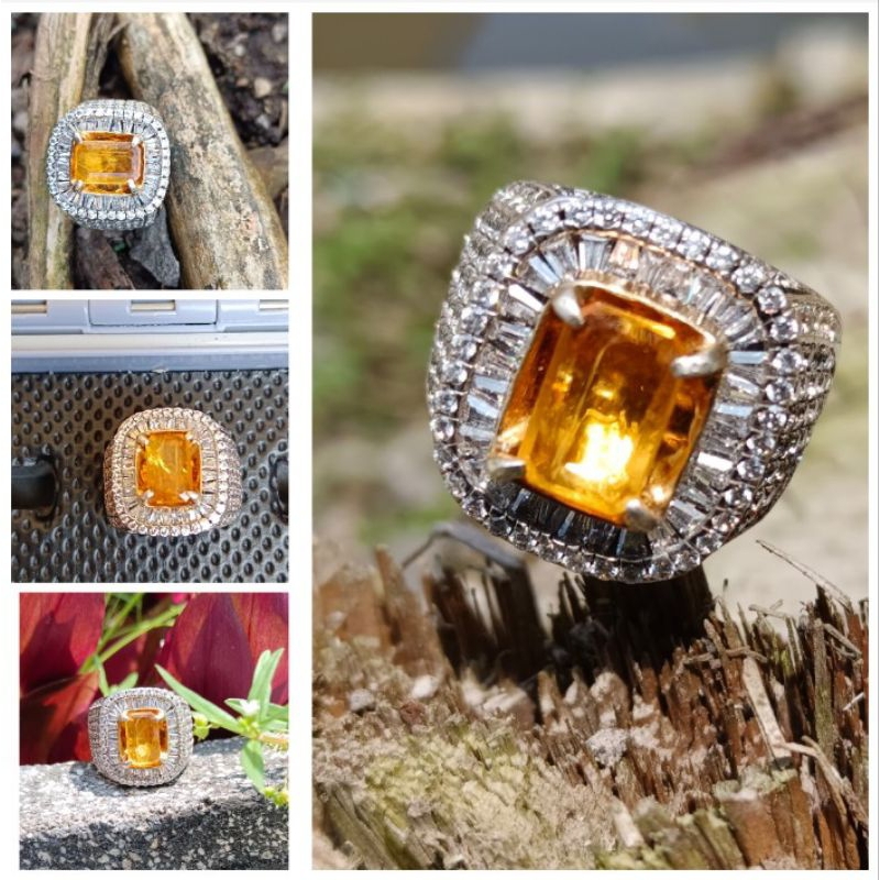 Natural Yellow Sapphire 1.2Ct Ring Silver Microsetting Mewah