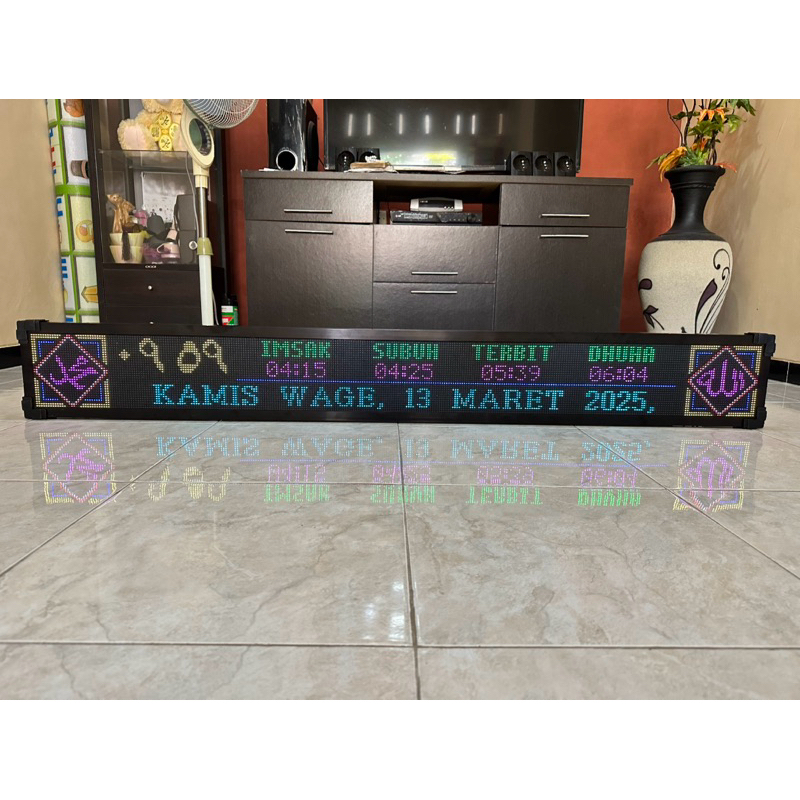 JAM WAKTU SHOLAT MUSHOLLA 20X165 CM / JADWAL SHOLAT DIGITAL MASJID WIFI RGB FULL COLOR