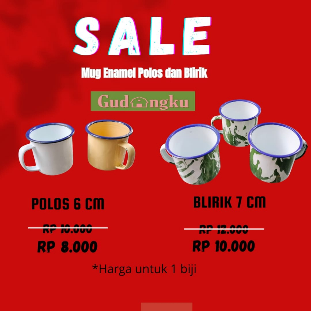 Mug Enamel (Seng) Jadul 6 cm Polos & 7 cm Blirik Tanpa Tutup