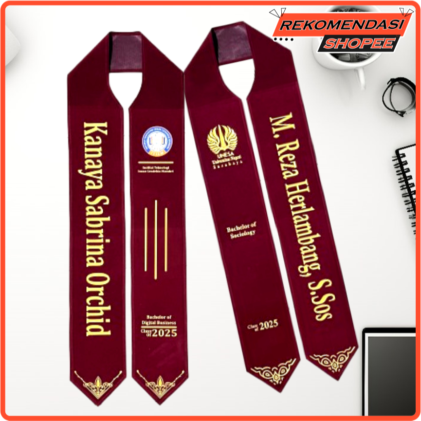 [ BATIK 2 ] Selempang Wisuda Leher V Selempang Custom Nama Kain Beludru Premium