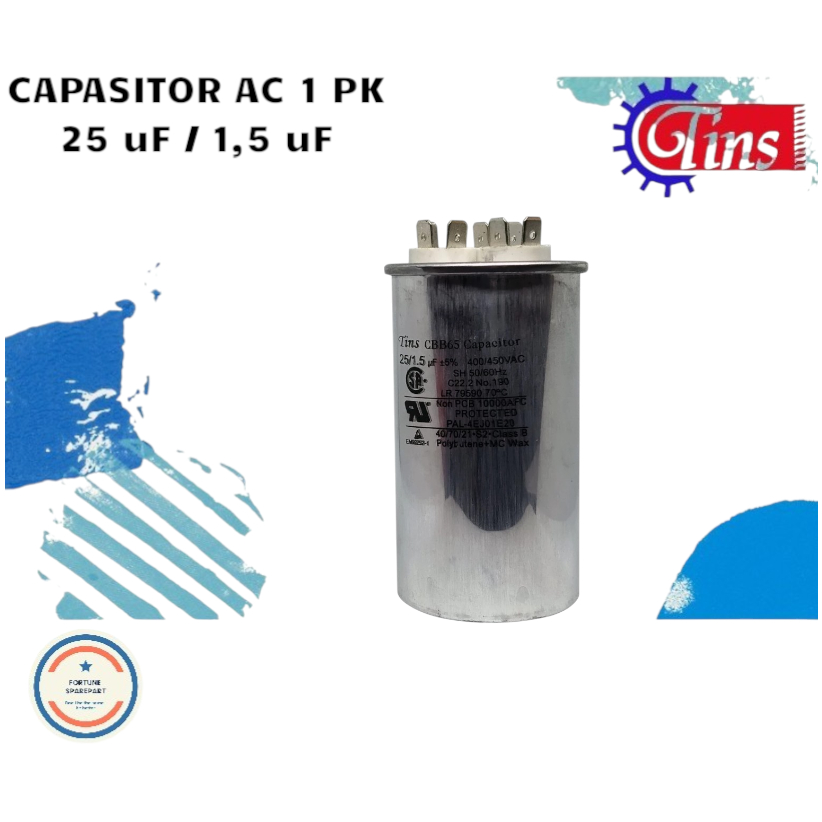 KAPASITOR AC PANASONIC 3 KAKI 25 UF + 1,5 UF UNTUK AC 1 PK BODY ALUMINIUM MEREK TINS