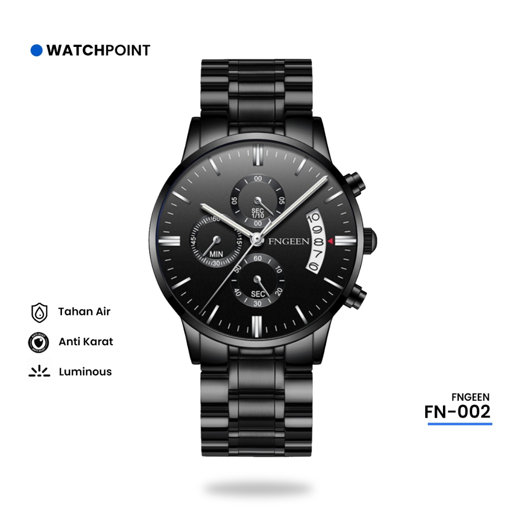 Jam Tangan Pria Cowok Original FNGEEN Silver Black Tahan Air Dengan 3 Kronograf VA-214 hhc