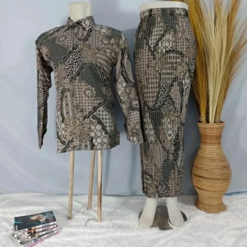 SM Kemeja Batik | Batik Set | Batik Couple | Kemeja Batik Lengan Panjang | Rok Plisket Batik Set