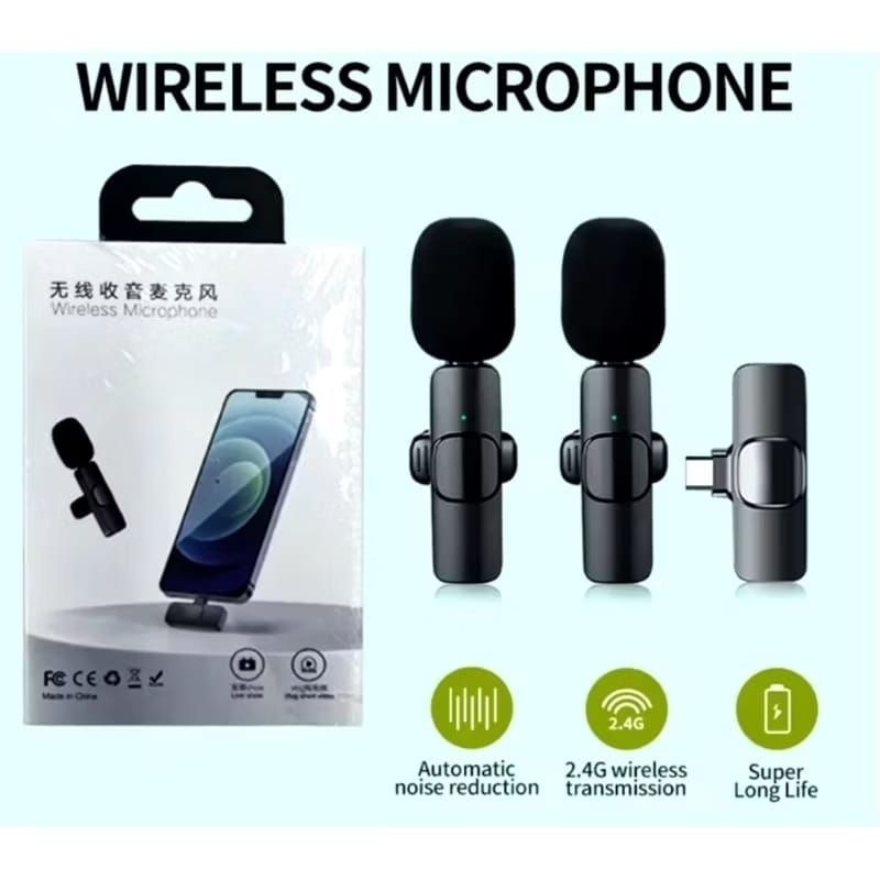2 Mic Wireless Mic Hp Video Lavalier Microphone Portable Mic Untuk Kamera Vlog Youtuber Live Broadca
