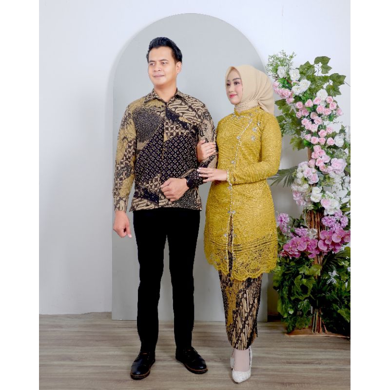 Couple Kebaya Tunik Brokat Janggan Kemeja Batik Panjang / Kebaya Serambit / Kebaya Lamaran