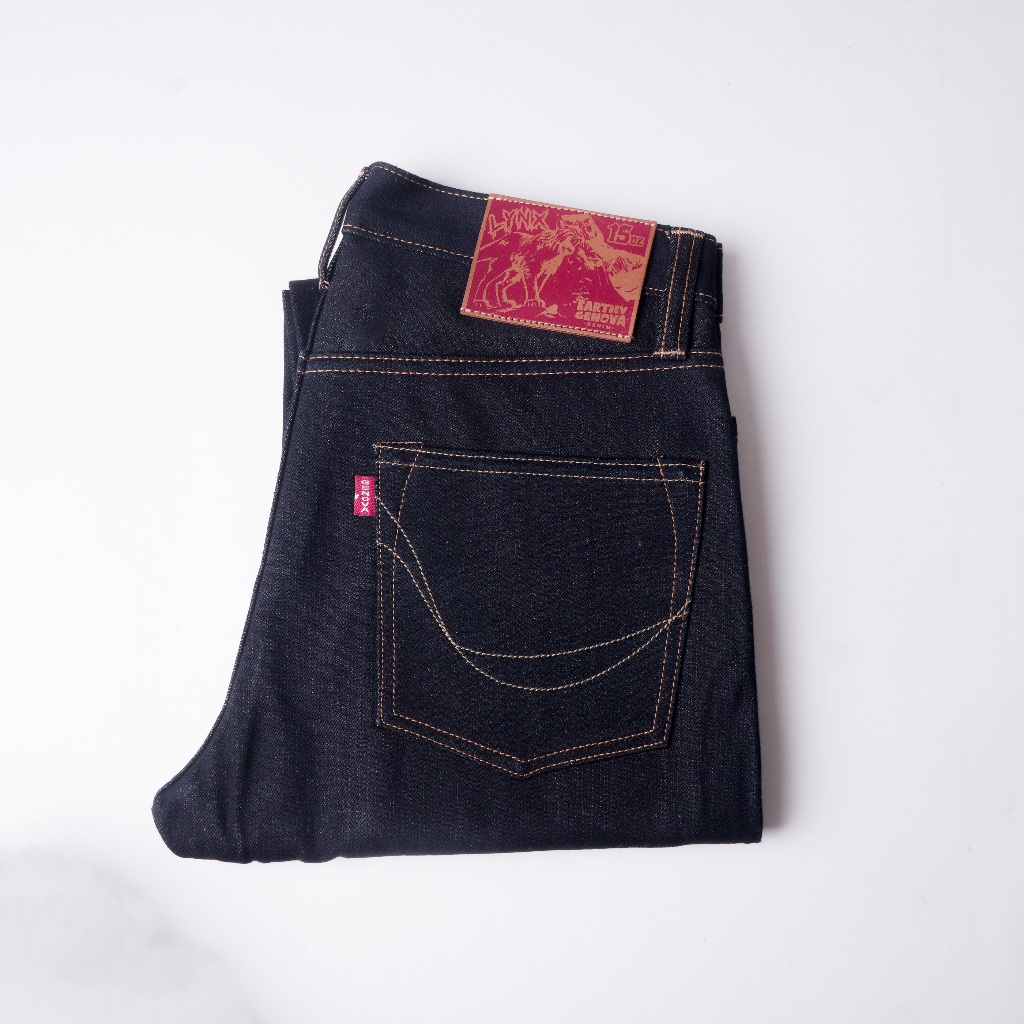 POI EARTHY GENOVA - Denim Selvedge LYNX 15 Oz Celana Raw Jeans Pria Super Deep Indo Red Selvedge