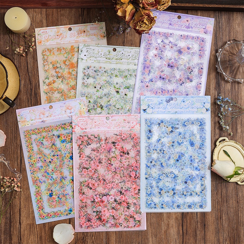 

(Kiricart) FLower sticker sheet 6 lembar besar PET DIY Journal Scrapbook