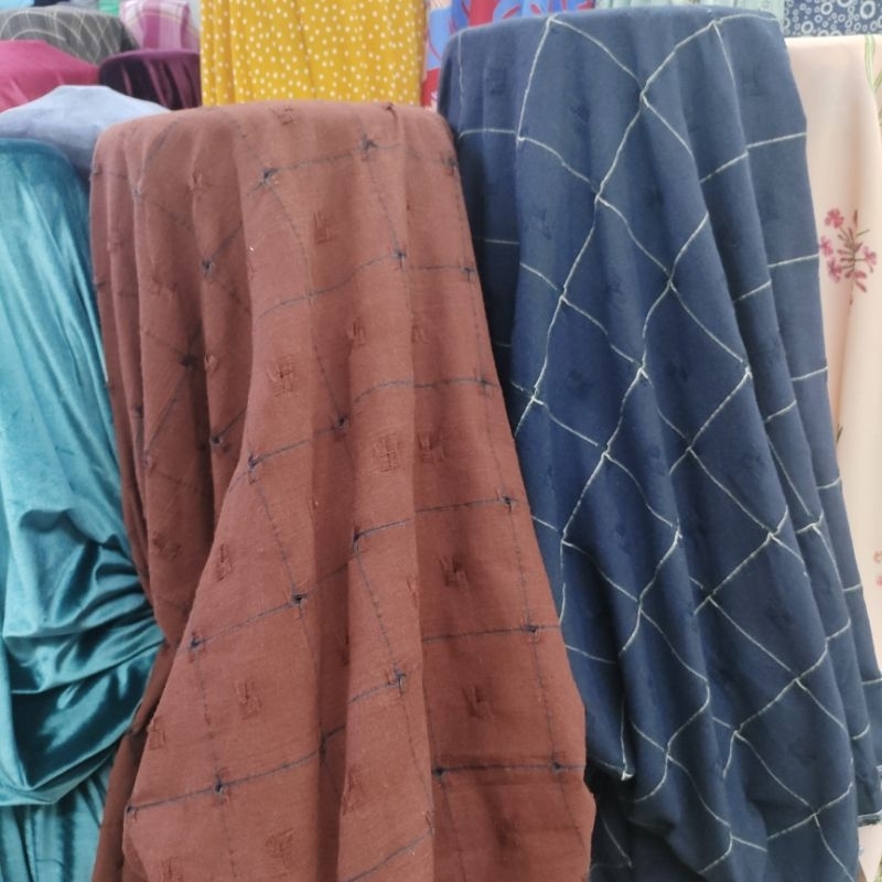 kain katun linen premium - bahan linen motif kotak - kain linen terbaru - kain cotton linen - kain k