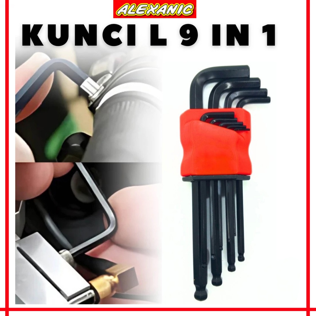 Kunci L Set 9 in 1 Kunci Heksagonal | Kunci L Set 9pcs 9in1 | Hex Key | Huidi | Hexagonal Key | Alle
