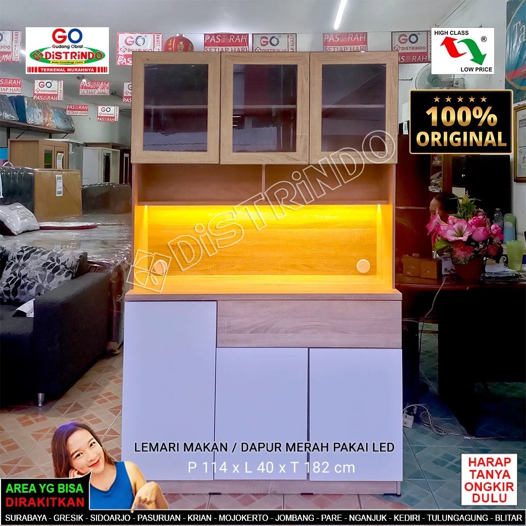 DISTRINDO Lemari Dapur Minimalis / Kitchen Kabinet Pintu Kaca ada LAMPU