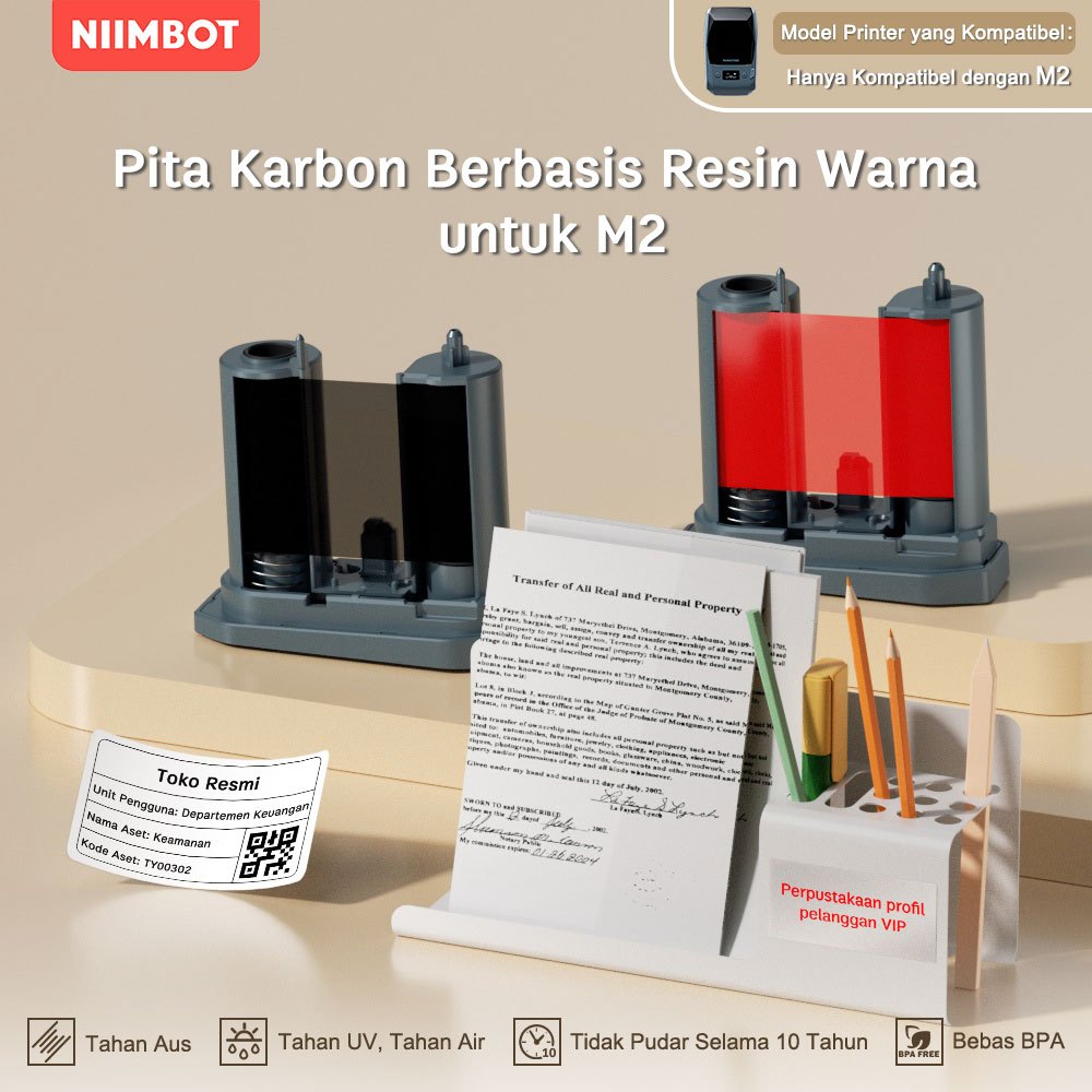 

NIIMBOT M2 RIBBON PRINTER WARNA, HANYA COCOK UNTUK PRINTER LABEL TRANSFER PANAS M2, 1 ROL 24 METER