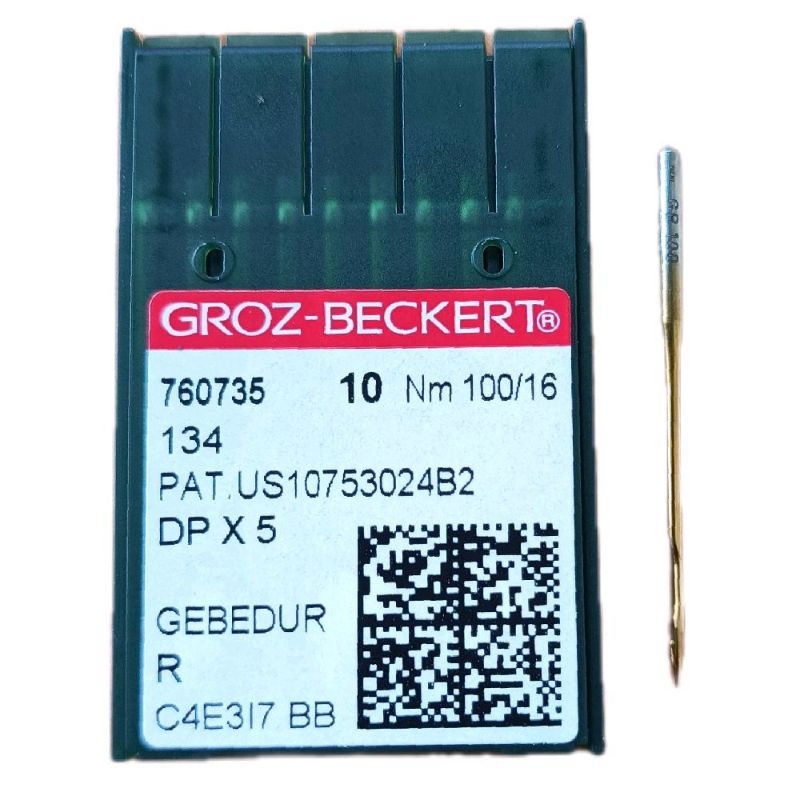 jarum GOLD GB 100/16 R GEBEDUR mesin jahit DPx5 nomor 16 GROZ BECKERT DP x 5 warna emas