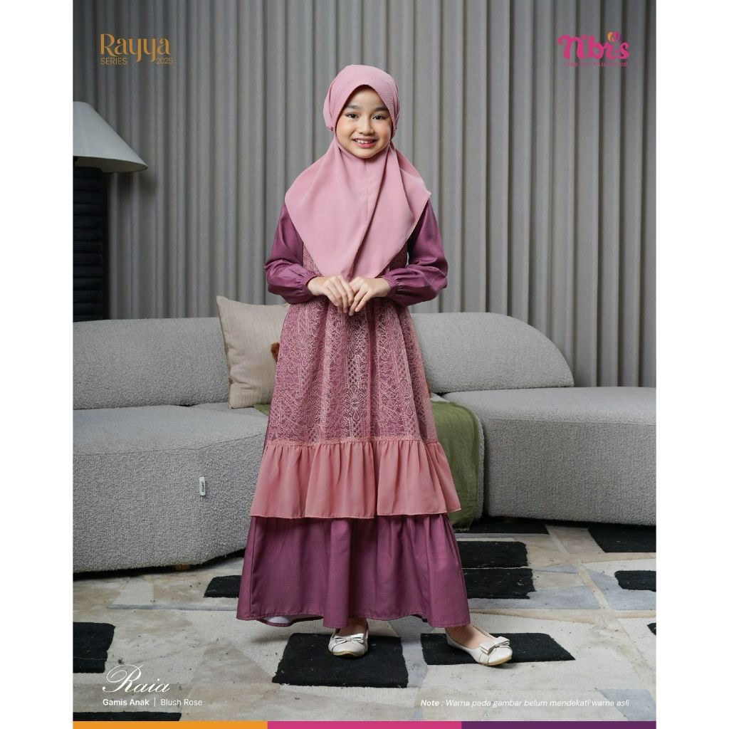 Nibras Rayya Series RAIA BLUSH ROSE Gamis dan Koko Anak Bahan Dobby RAIA mix Lace & Baby Doll Nyaman
