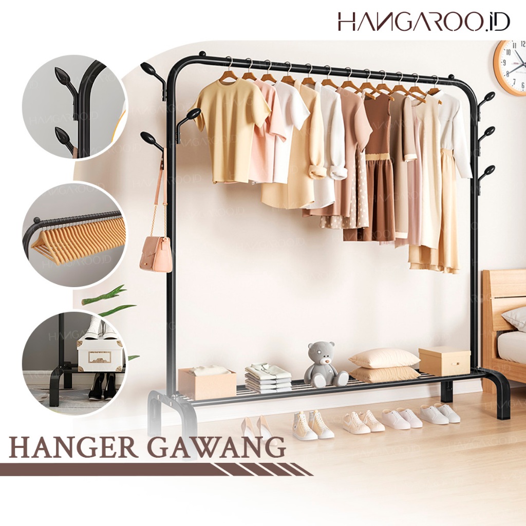 Hangaroo Gantungan Baju Multifungsi Rak Pakaian Minimalis Gantungan Gamis Stand Hanger Butik