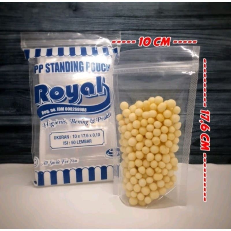 Plastik Standing Pouch Royal 10x17 (Isi 50 Lembar) / Plastik Pouch Bening