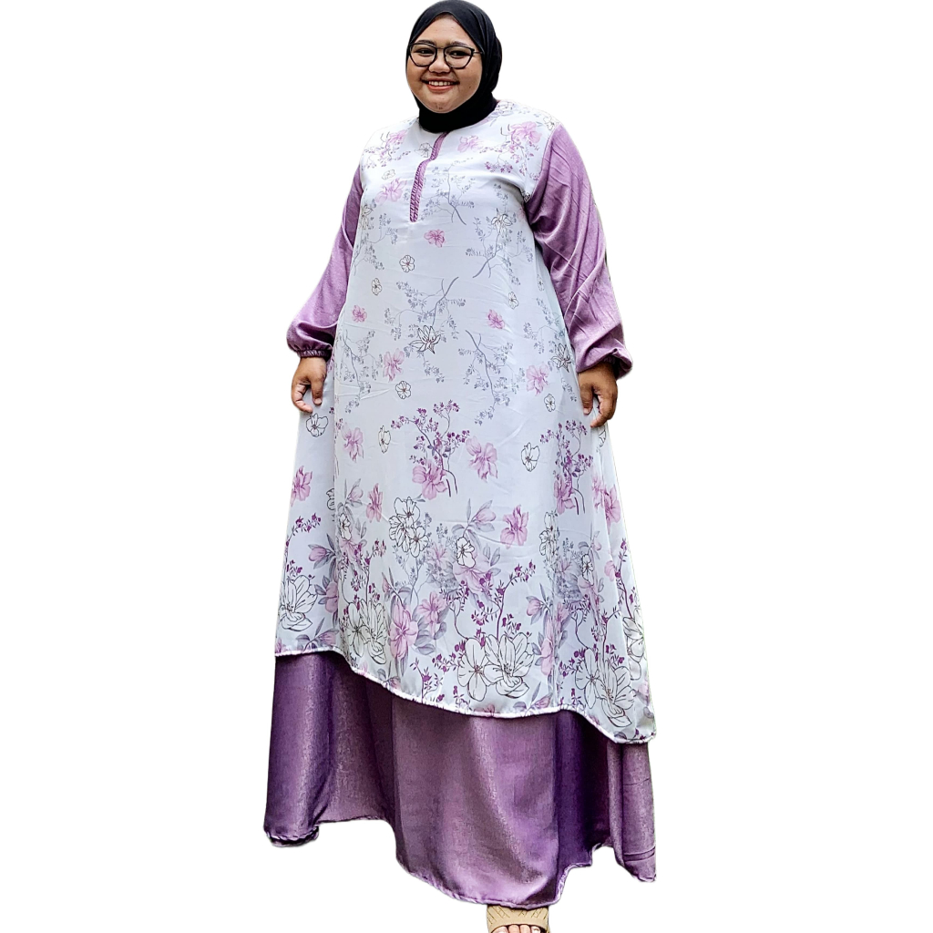 Zeba | Masayu Gamis 2 Layer Jumbo LD 120 130 140 150 Ceruti Sabrina Silk Gaun Dress Lebaran Mewah