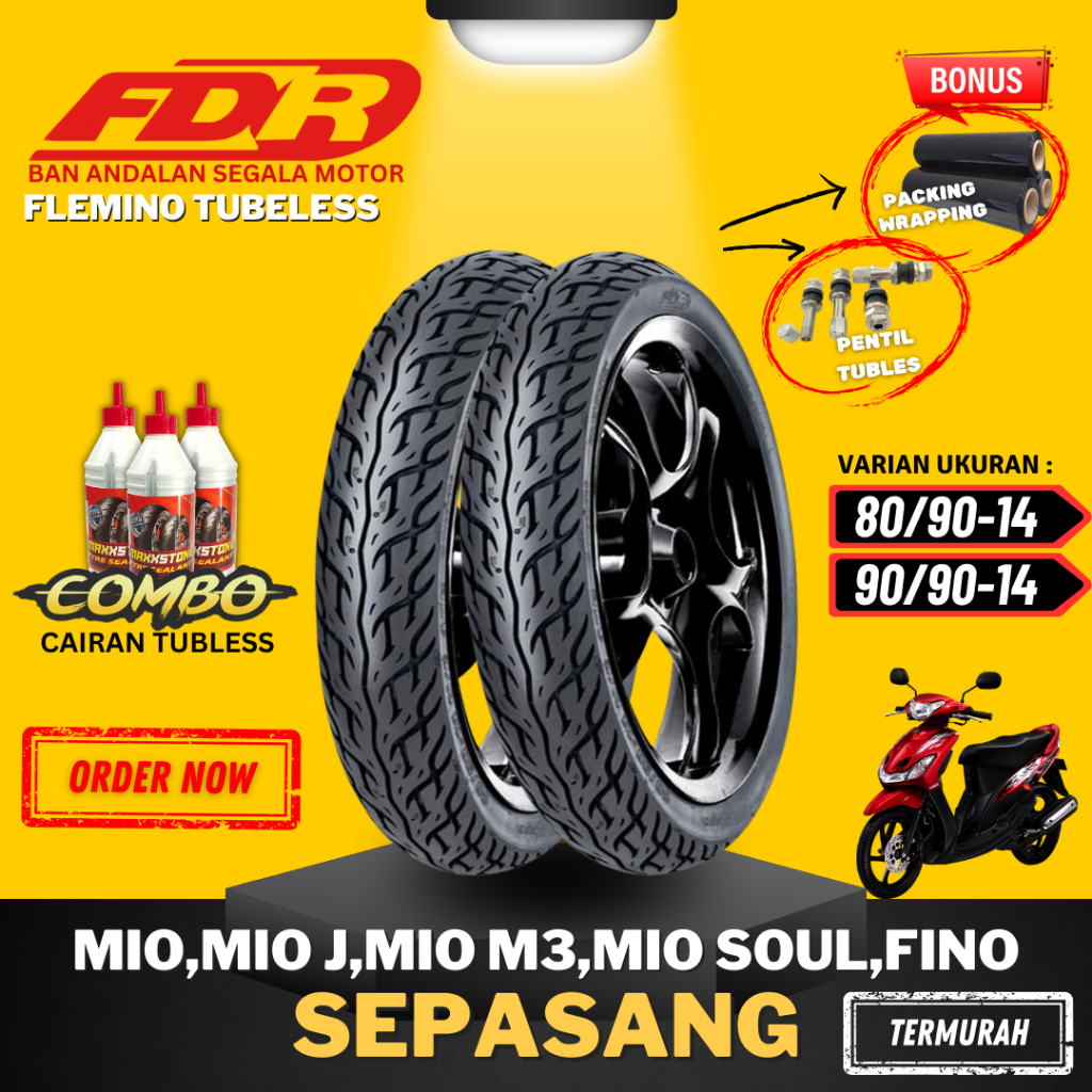 [PAKET SEPASANG] BAN FDR FLEMINO RING 14 / ( 80/90-14 & 90/90-14 ) BAN FDR TUBELESS TUBLES RING 14 /