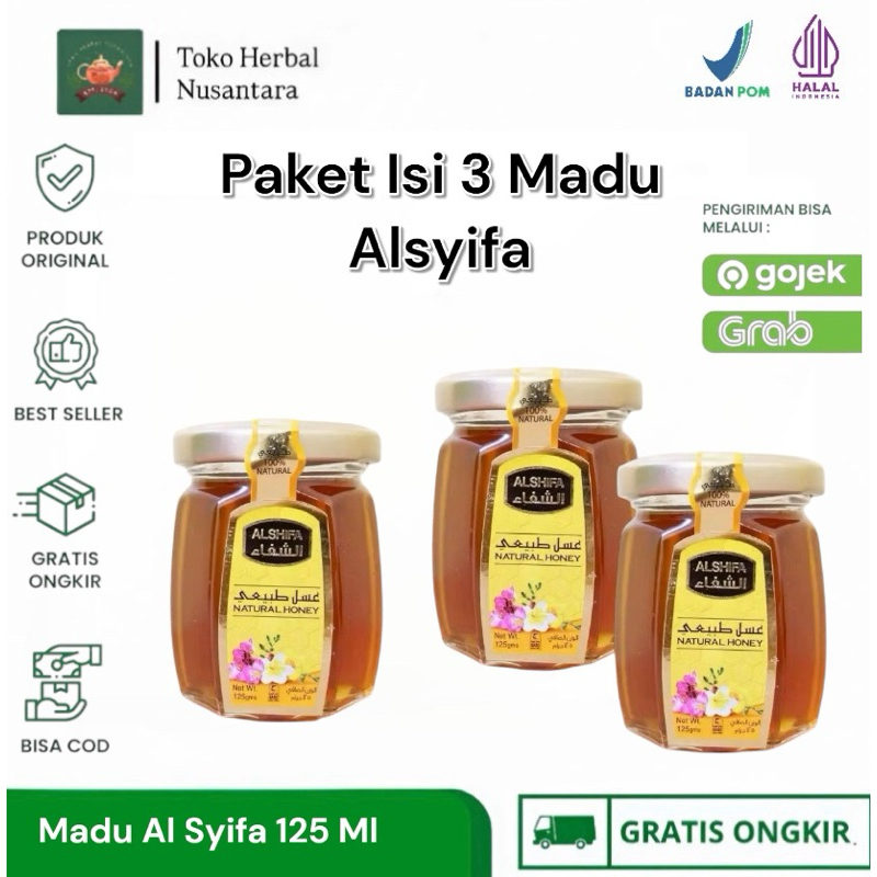 

3 Botol Madu Alshifa 125 Gr / Madu Murni Alshifa 125 Gr Original BPOM / Madu Murni Natural Honey