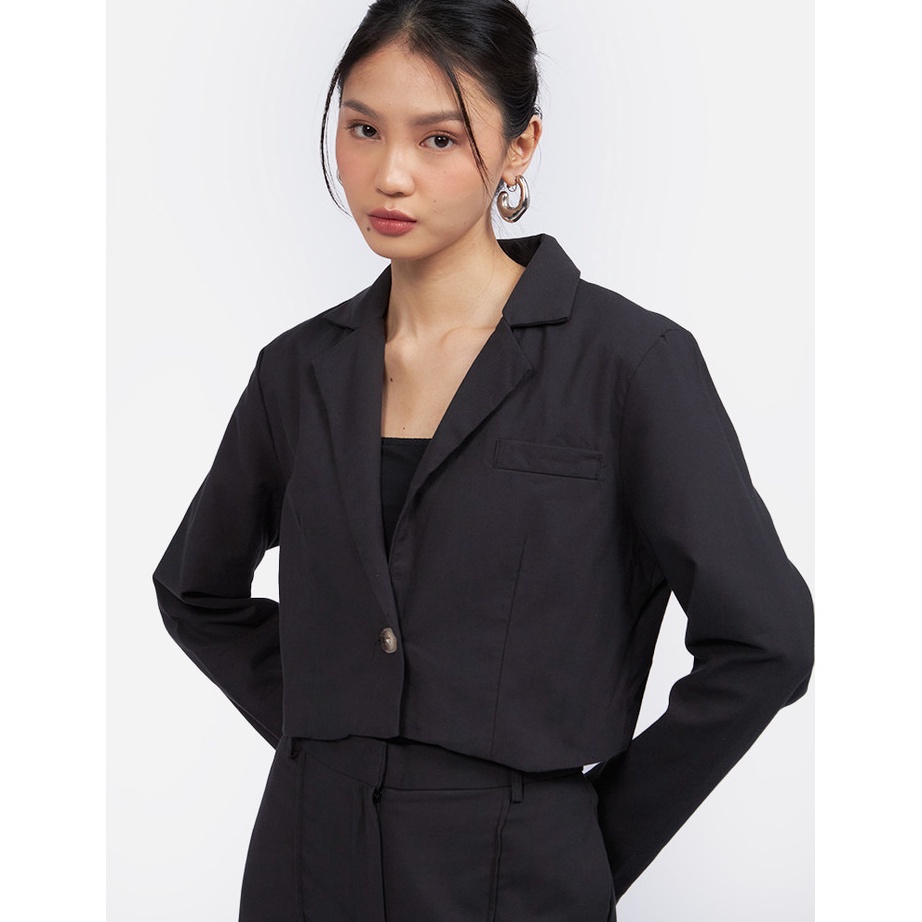 KF7 COLORBOX Rustic Long Sleeve Crop Blazer Black