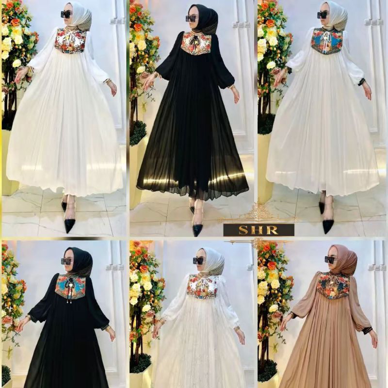 SHR Ori Midi Dress Luxury Brokat Import Full Furing