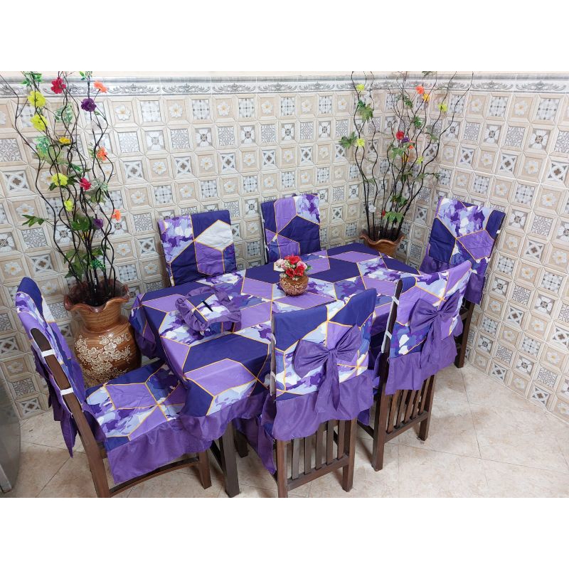 Sarung Kursi 6 set Taplak meja Makan