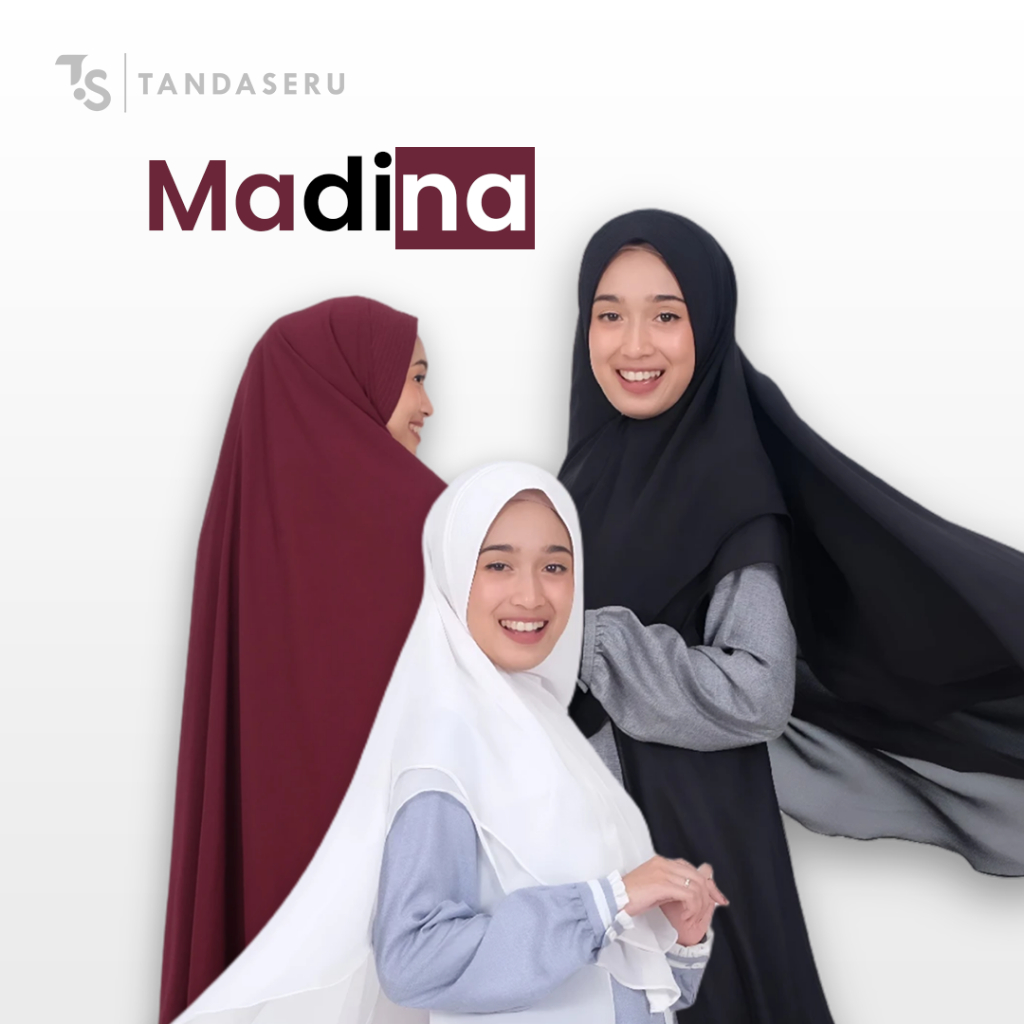 TandaSeru Daily Khimar Syari Premium Madina - Hijab Panjang Instan, Hijab Syari Tidak Nerawang