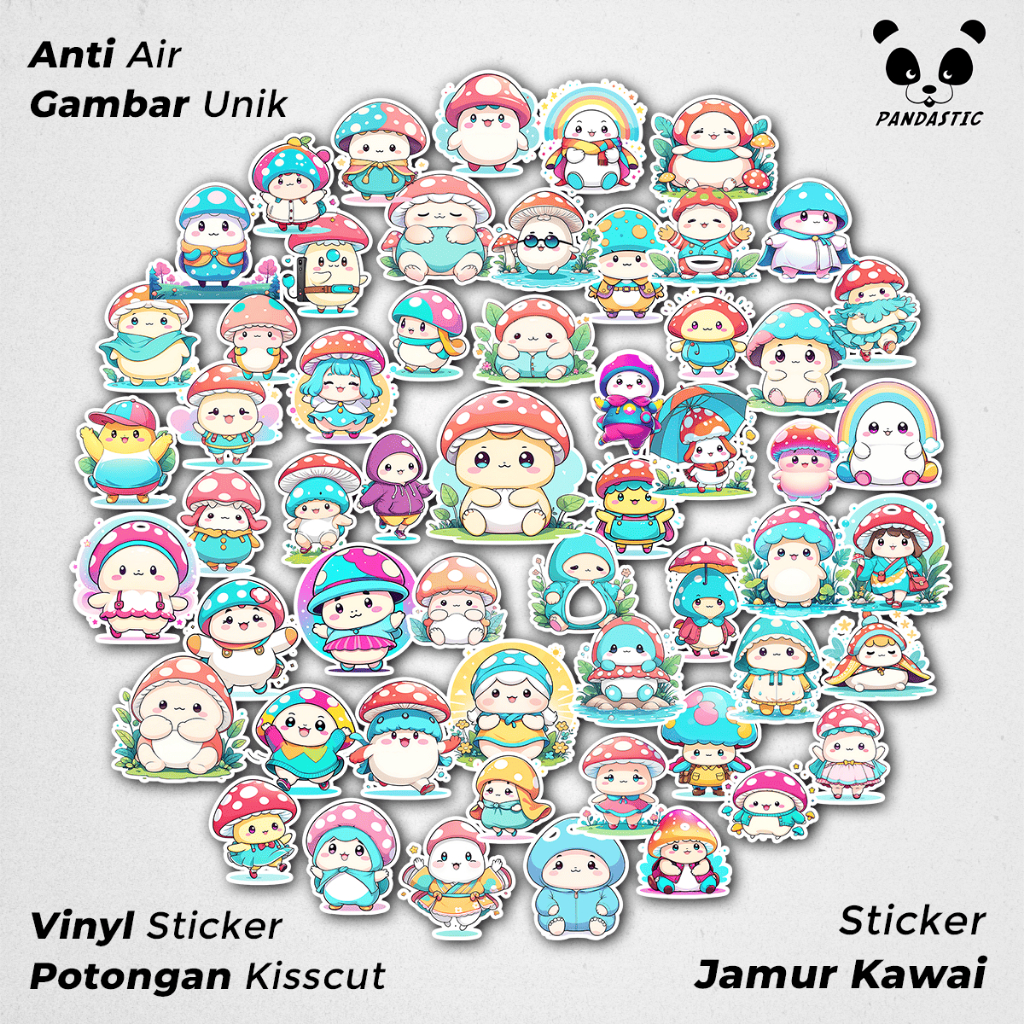 

Stiker Tempel Anime Jamur Kawai Paper Vinyl Dekorasi Laptop Koper Tumbler Kulkas DIY