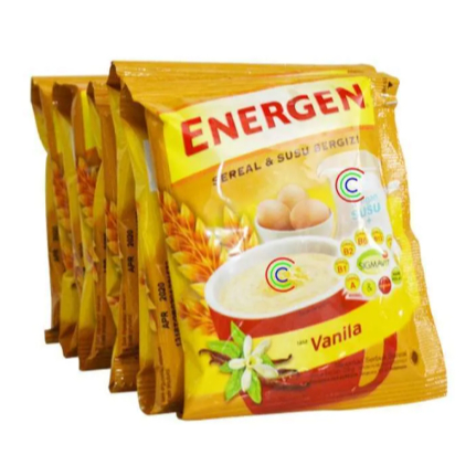 

ENERGEN SEREAL COKLAT VANILA KACANG IJO 32g RENCENG KEMASAN BARU ISI LEBIH BANYAK ( ISI 10 )