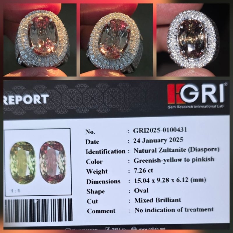 Natural HQ Zultanite Color Change Diaspore Memo 7.26 crt