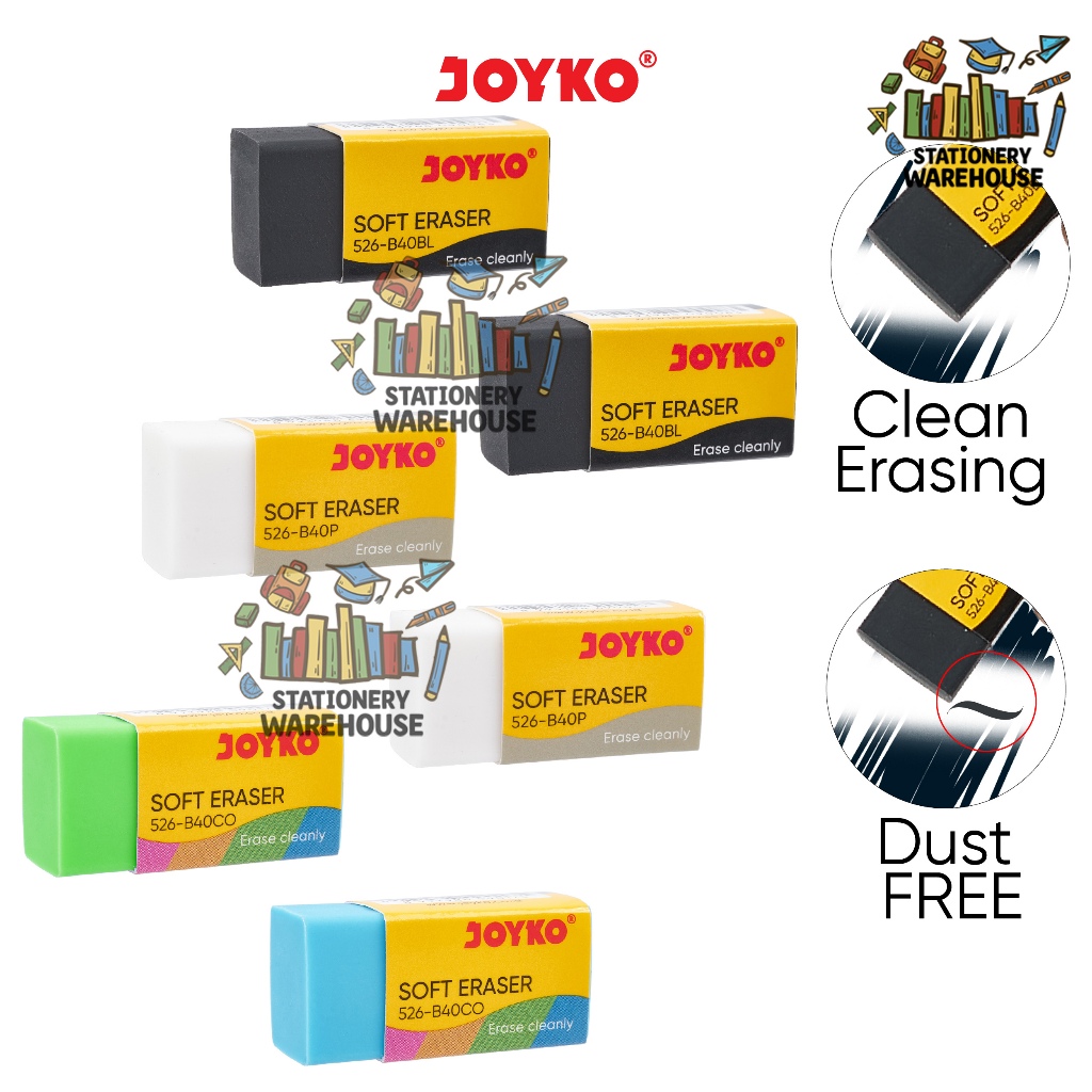 

Eraser / Penghapus Joyko 526-B40BL 526-B40P 526-B40CO Black White Color