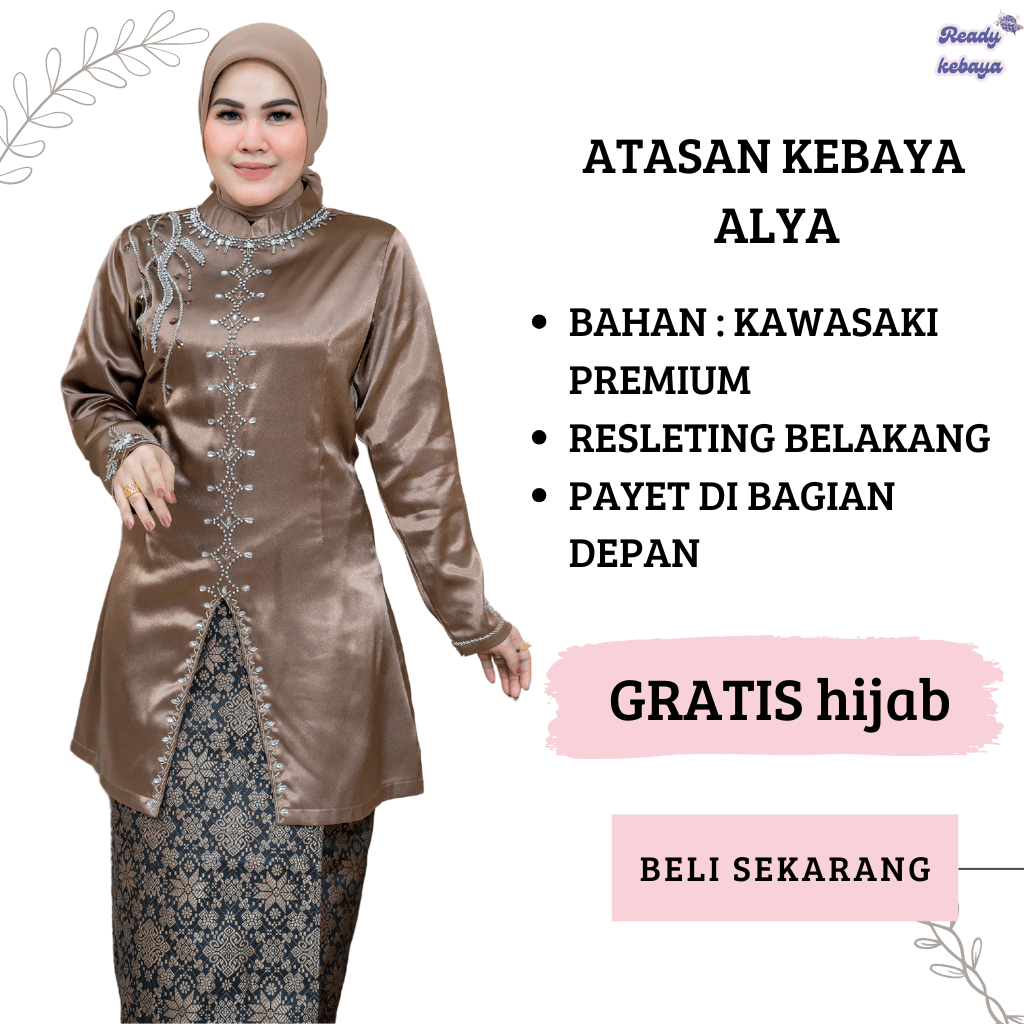 READY Atasan Kurung Melayu ALYA  GRATIS HIJAB II Set Baju Kurung Melayu Malaysia || Set Kurung Payet