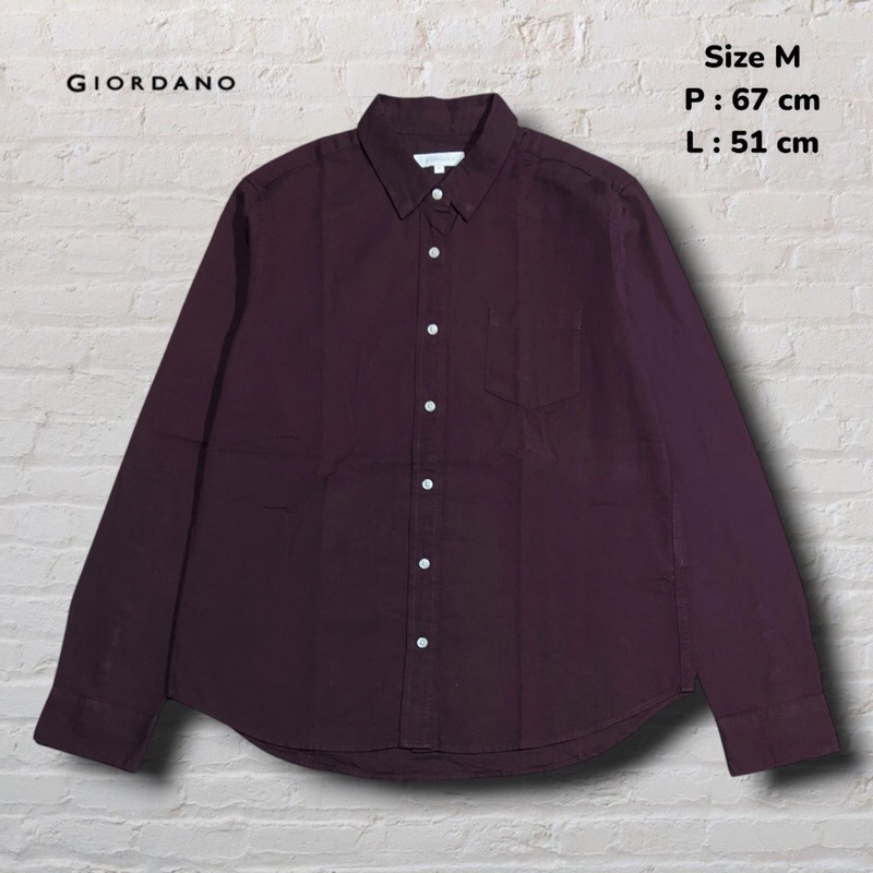 Size M Kemeja Panjang Oxford Giordano Burgundy Original Second Preloved #K65