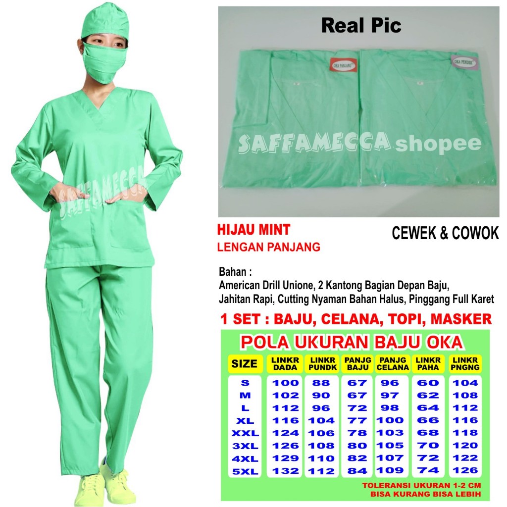 Baju Ok  Baju Oka  Lengan Panjang Hijau Mint Baju Medis Baju Perawat Scrub Medis