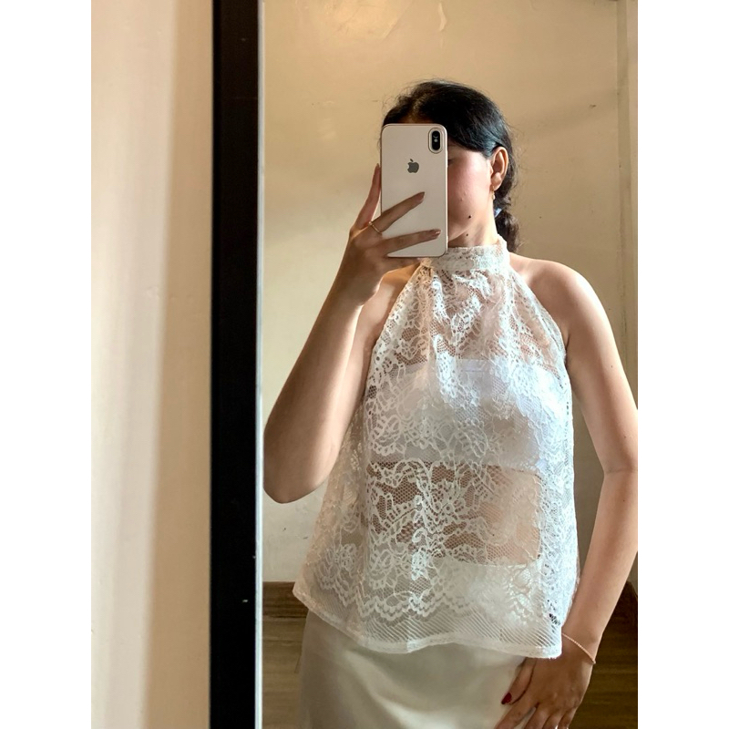 Halter Top Lace Brukat Summer Atasan Wanita