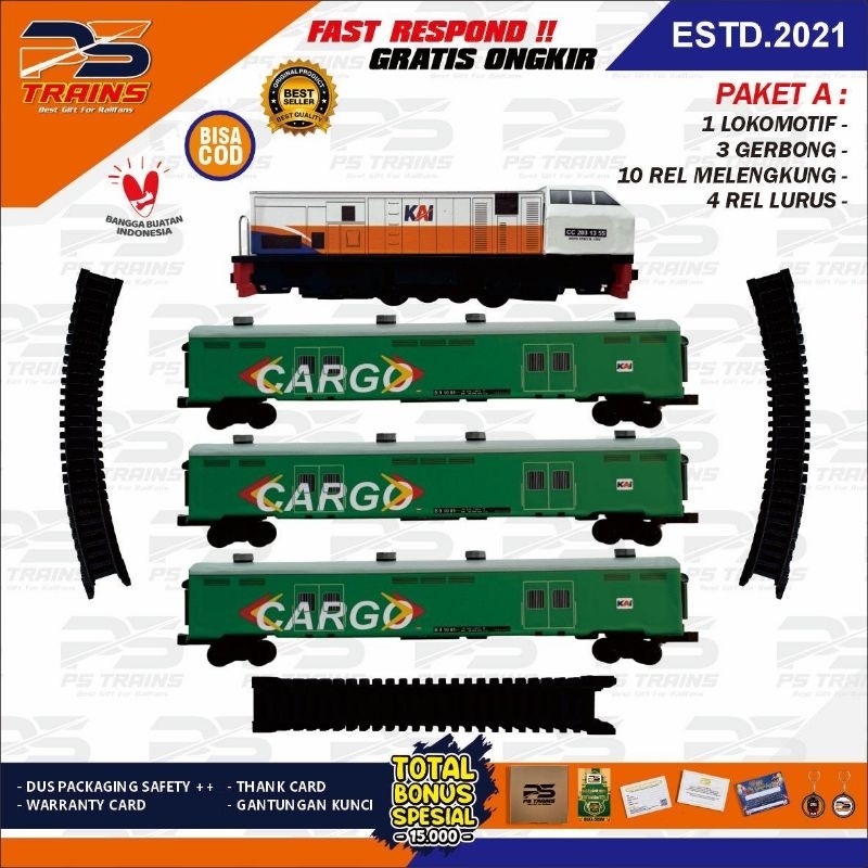 [ MESIN ] MAINAN KERETA API INDONESIA CC203 RANGKAIAN KERETA BARANG