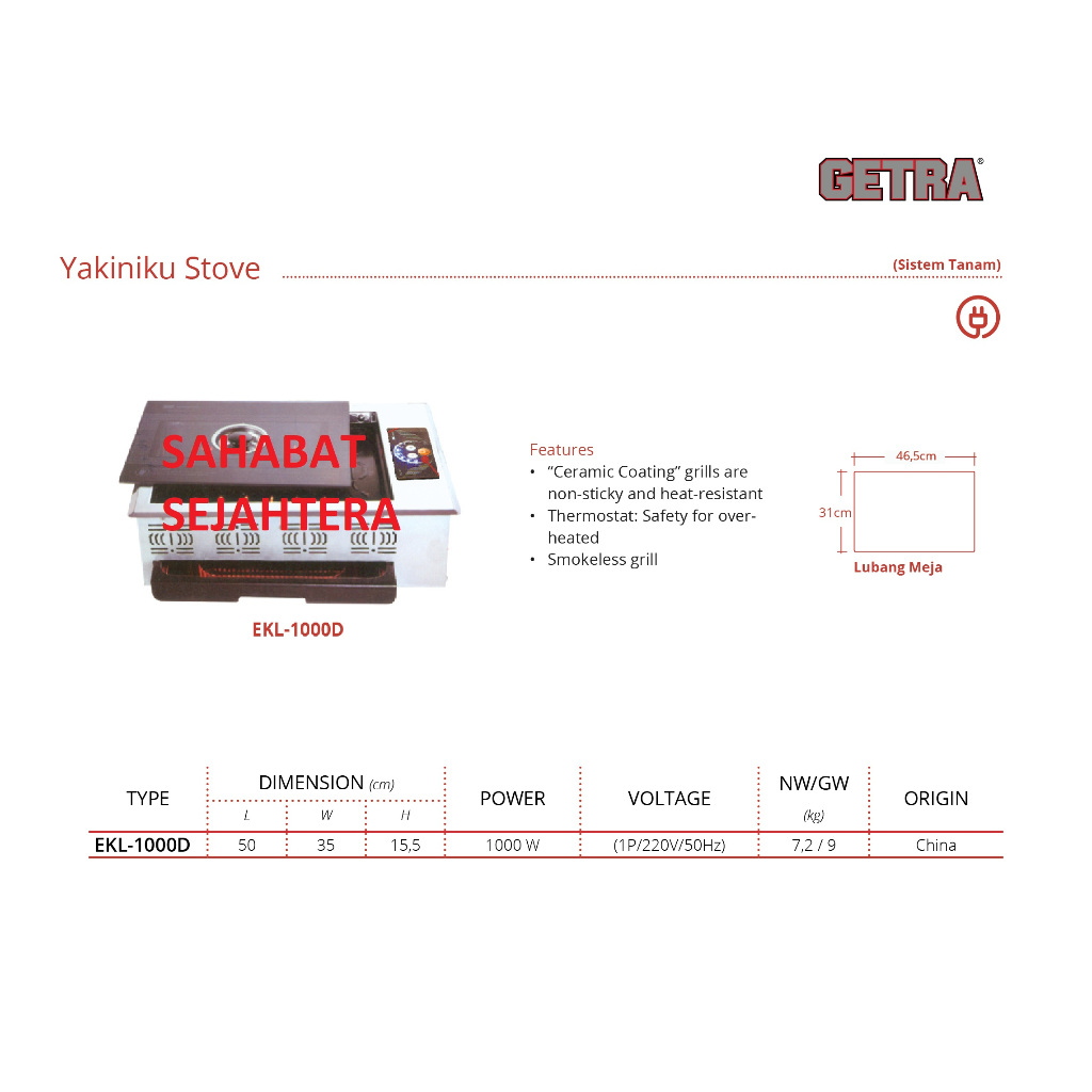 GETRA Yakiniku Stove EKL-1000D Kompor Pembakar Daging