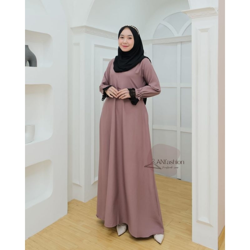 Gamis Ashima itycrepe mix renda tile ring tangan