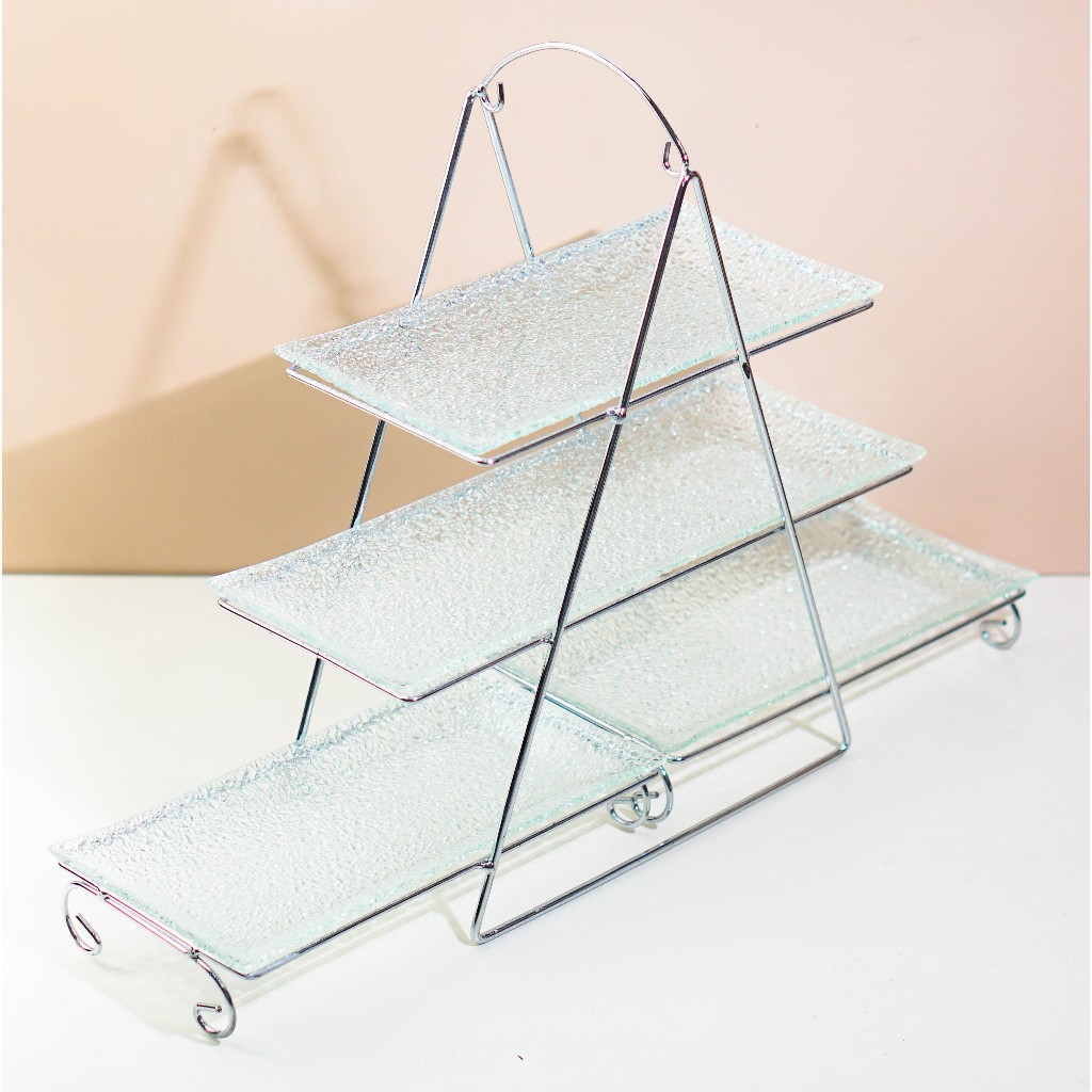 Serving Tray Wadah Piring Saji Set Rak Susun Tingkat 3 Kotak Nampan Buah Kue Catering Lebaran