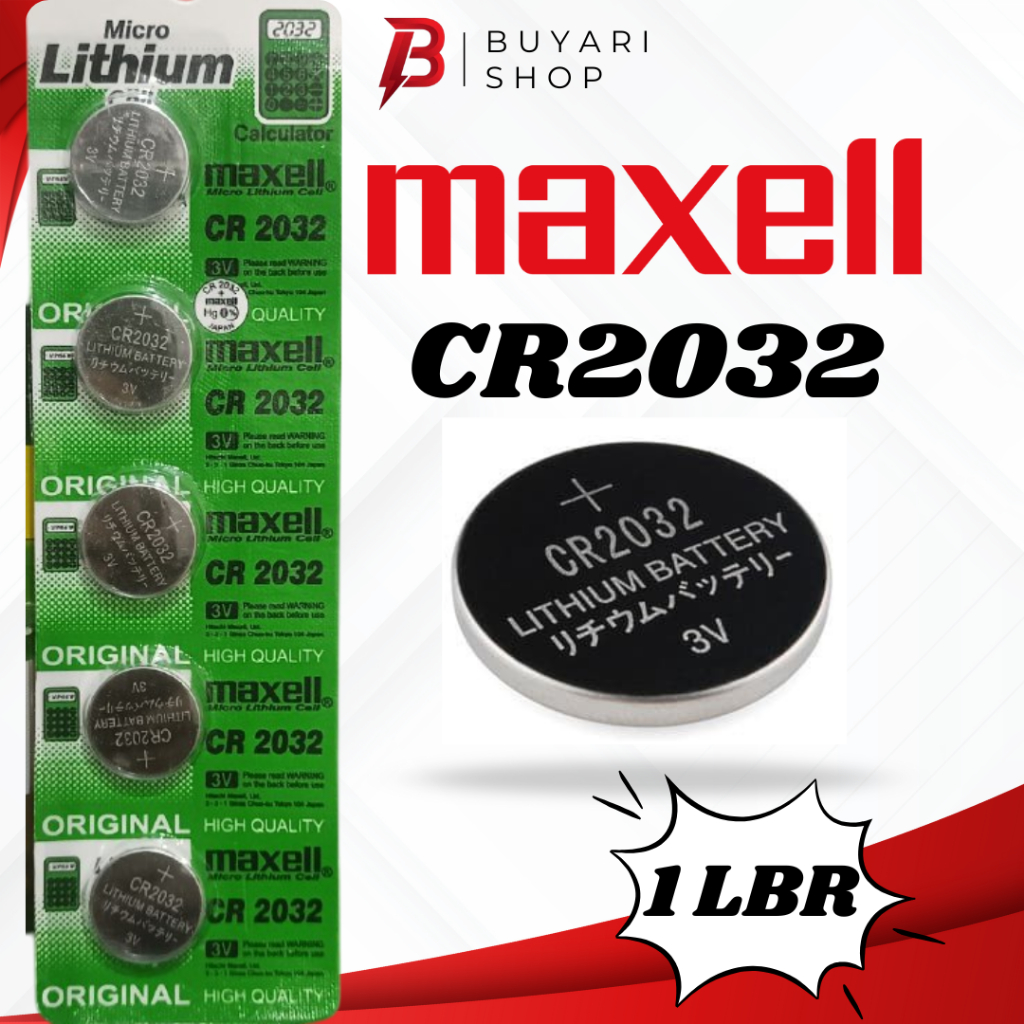 TERLARIS BATERAI CR2032 / 1 STRIP Lithium Maxell 3V Batre Batrei CR 2032 CR2032 Battery MAXELL
