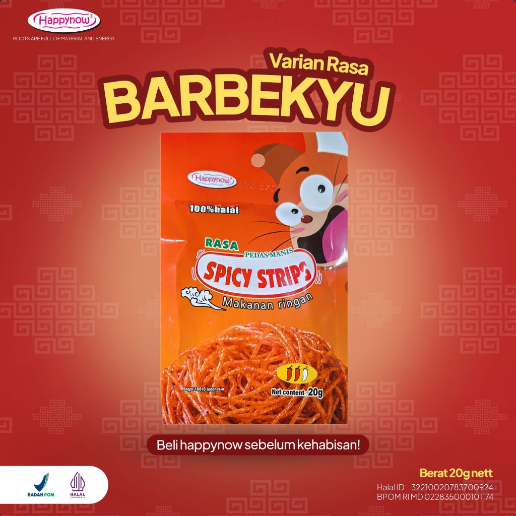 

happy now snack viral spicy sticks enak halal dan BPOM aman dikonsumsi dan bergizi