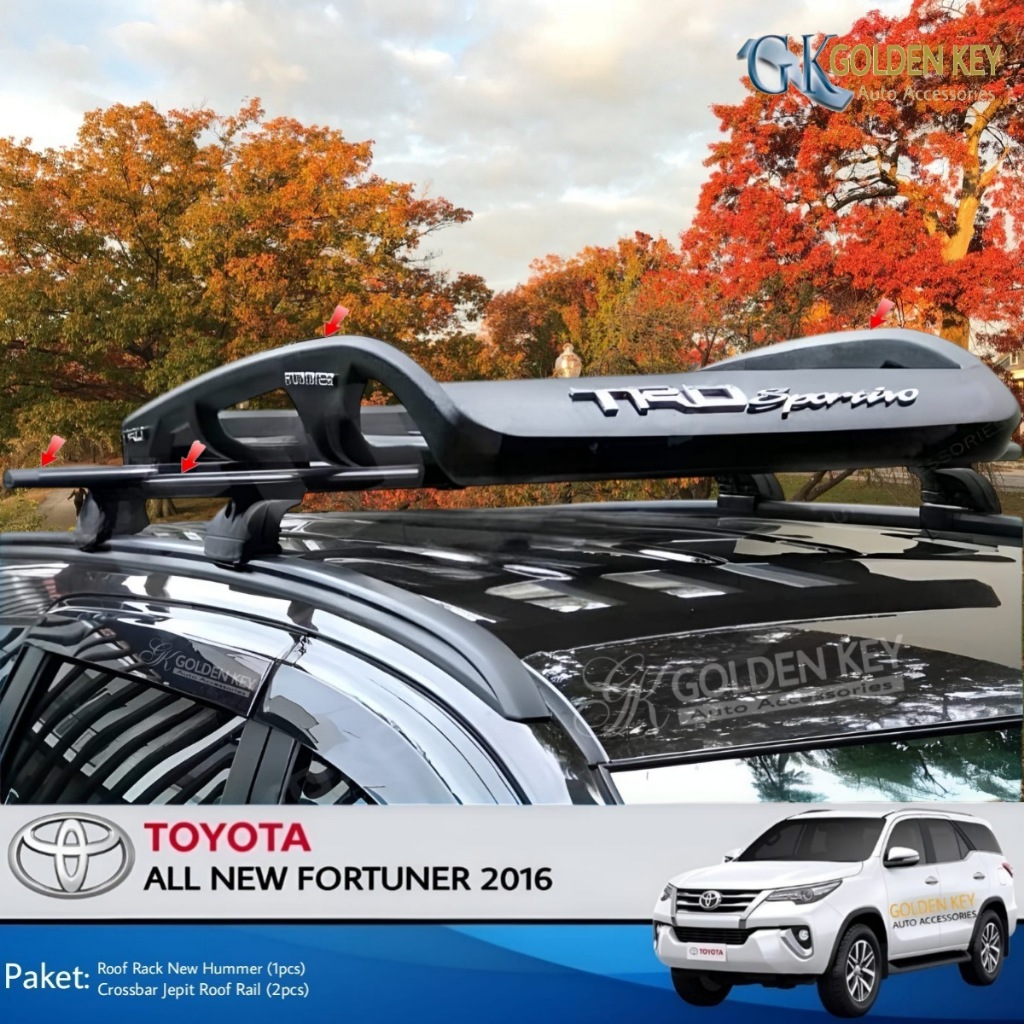 PAKET All New Fortuner 2016 Up Roof Rack New Hummer + Crossbar Jepit Roof Rail Rack Bagasi Atas Mobi