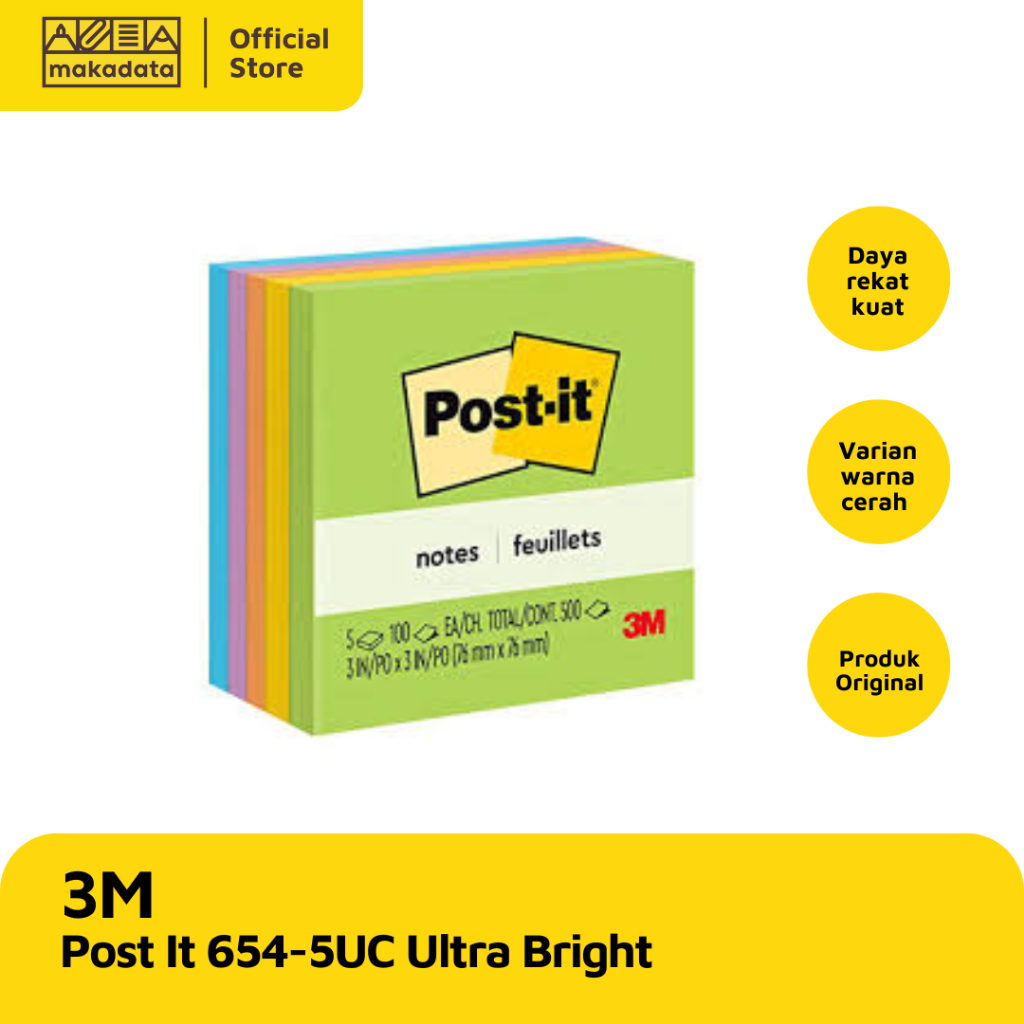 

NOTES / STICKY NOTE / POST IT 3M 654-5UC ULTRA BRIGHT MURAH