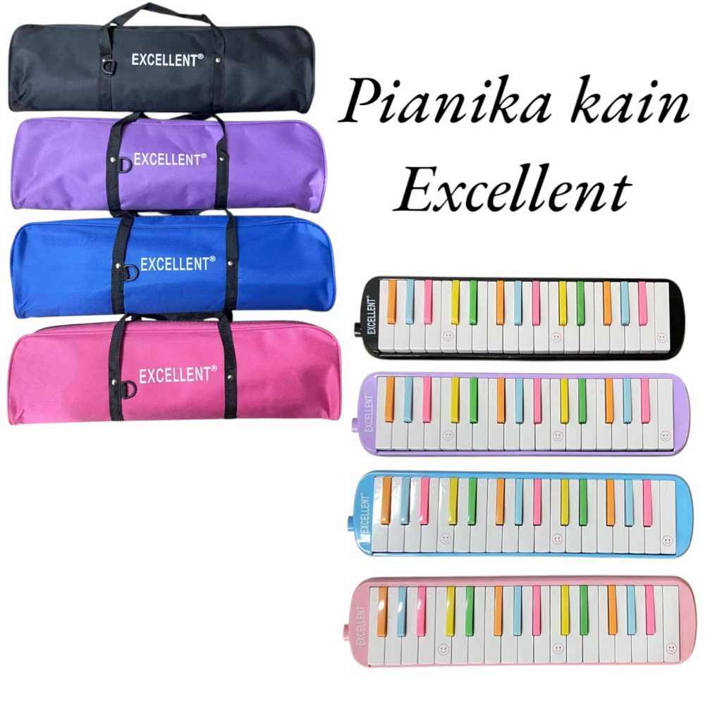 Pianika dengan Tas dan Selang Tiup Warna Pink Biru Ungu Hitam