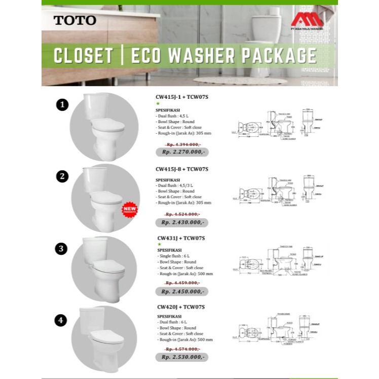 PROMO PAKET KLOSET MURAH | PAKET KLOSET TOTO ECO WASHER | PROMO KLOSET TOTO